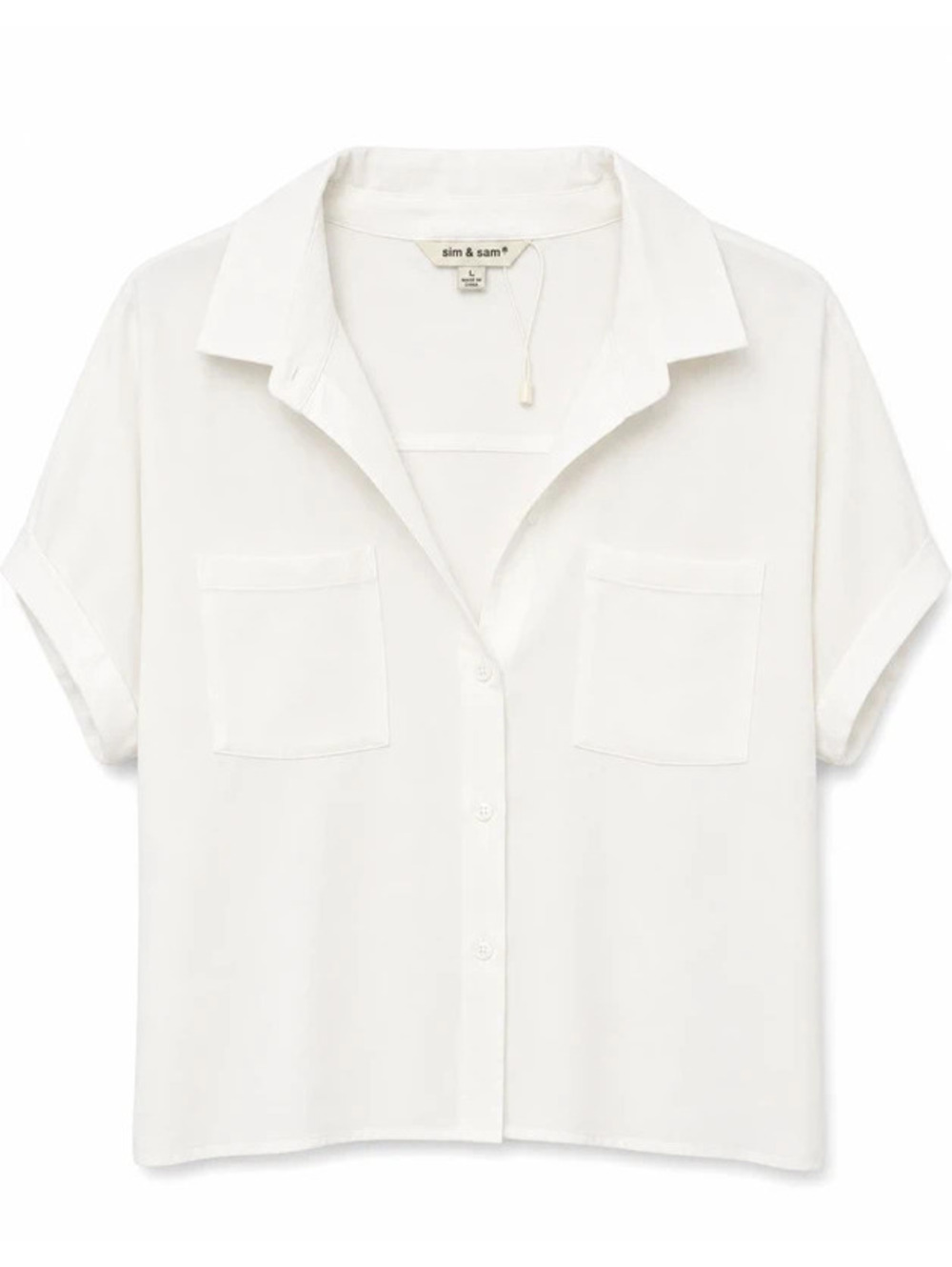 SIM & SAM white short sleeve Button Up Shirt Size Large